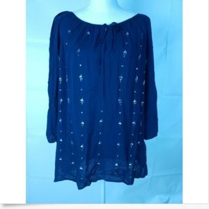 NWT Jcp Penny Sz L Top Blouse Navy Blue Soft Rayon